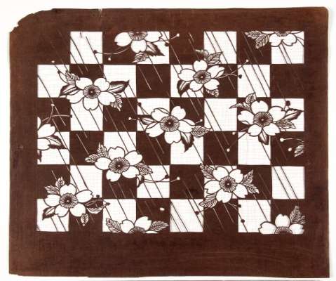 ‘Sakura’ (Cherry Blossom) with chequered pattern katagami stencil