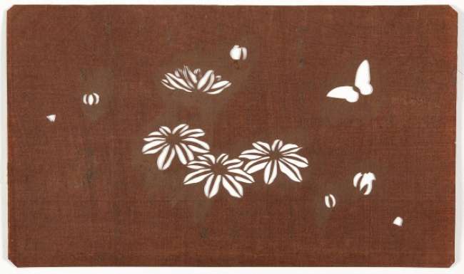 Katagami stencil a design of flowers and butterflies