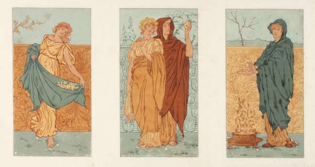 Triptych of seasons as classical figures