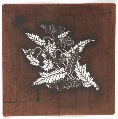 Embroidery Katagami stencil depicting flowering poppy stems