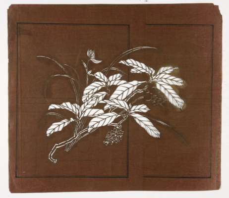 Katagami stencil depicting two flowering plants