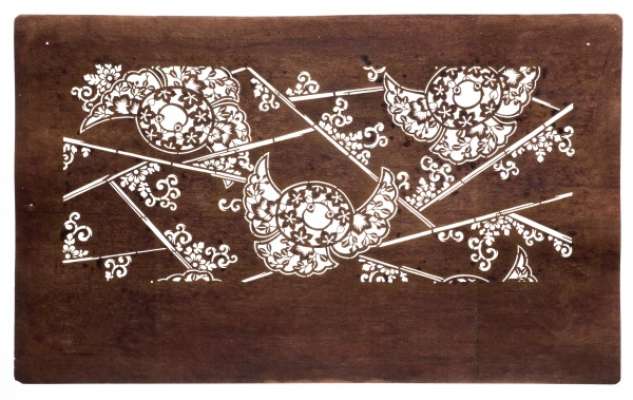 Bamboo and ‘Fukura Suzume’ (round and puffy Sparrow) katagami stencil