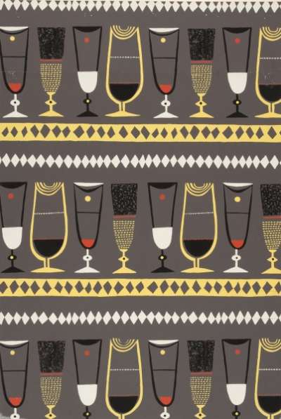 Wine and cocktail glass wallpaper sample in grey colourway