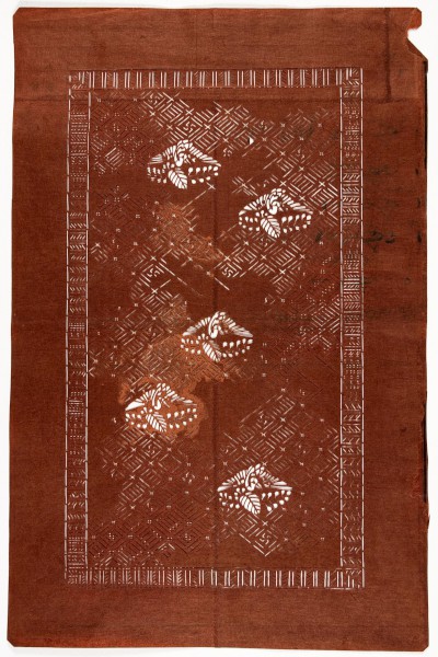 Export Katagami stencil with a design of cranes with paulownia leaves and flowers scattered over  a background of geometric fretwork designs including swastikas (manji ) – a Buddhist auspicious symbol used to represent virtue in the Japanese tradition