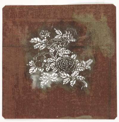 Embroidery Katagami stencil depicting a flowering rose stem