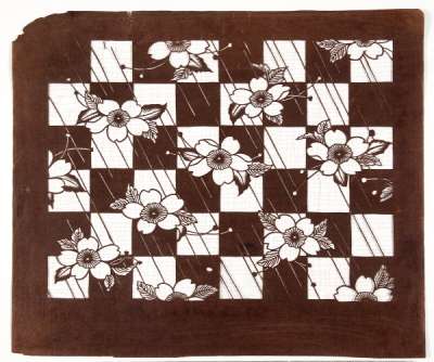 ‘Sakura’ (Cherry Blossom) with chequered pattern katagami stencil