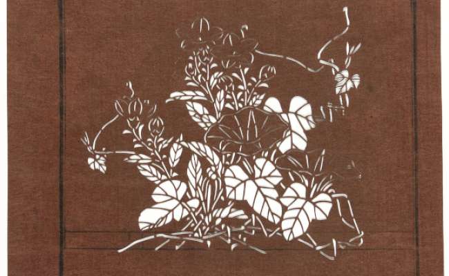Embroidery Katagami stencil depicting flowering stems of bindweed and bell flower