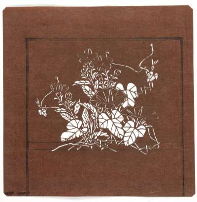 Embroidery Katagami stencil depicting flowering stems of bindweed and bell flower