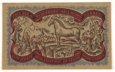50 Pfennig Oldenburg notgeld with horse