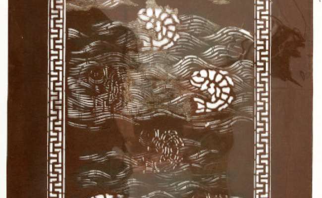 Export Katagami stencil with a design of carp in water The imagery of carp in rough water is  used to represent advancement or achievement