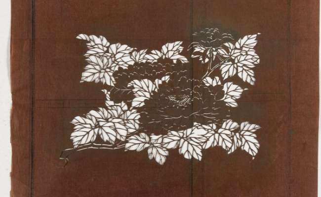 Katagami stencil depicting a flowering peony stem