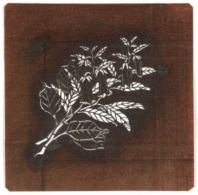 Embroidery Katagami stencil depicting two flowering plant stems