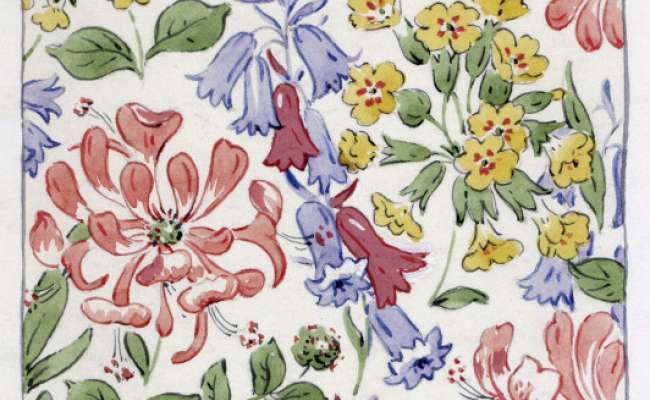 Cowslip, Honeysuckle and Wild Hyacinth design for a dress print