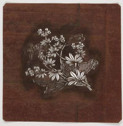 Embroidery Katagami stencil depicting flowering stems of two plants
