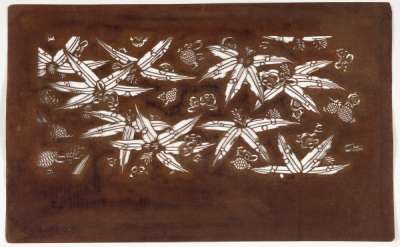 Katagami stencil depicting pine cones, plum blossom and bamboo leaves