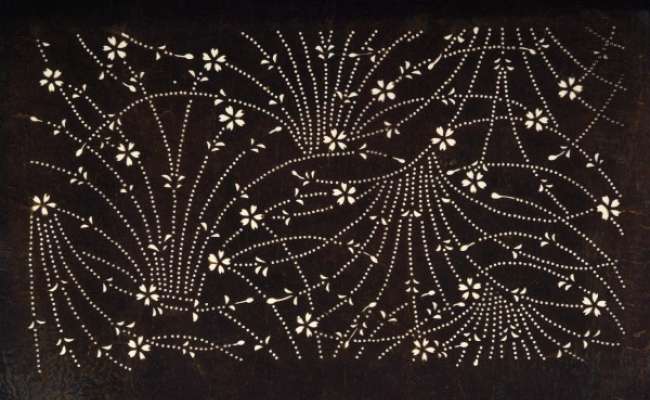 Katagami stencil depicting bundles of flowering stems, possibly cherry blossom