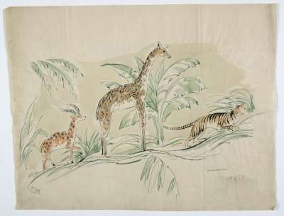 Stag, giraffe and tiger