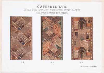 Three pages from a Catesby Ltd. catalogue for Axminster rugs