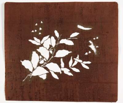 Katagami stencil depicting flowering plant stems
