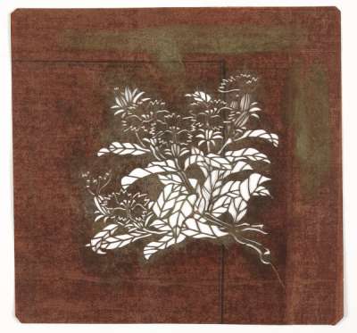 Embroidery Katagami stencil depicting a flowering dianthus stem