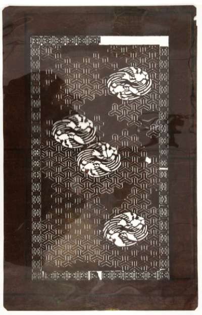 Export Katagami stencil depicting roundels, composed of pairs of phoenixes, on a background of  kumi kikko  (interlaced hexagons)