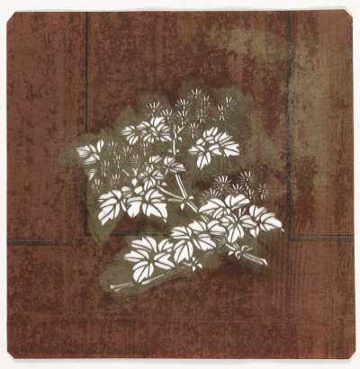 Embroidery Katagami stencil depicting flowering branches