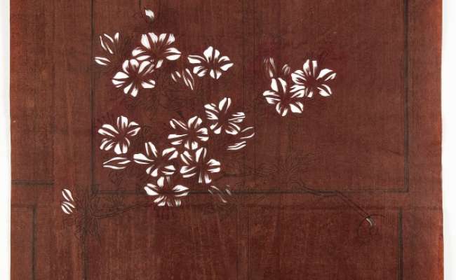 Katagami stencil depicting a flowering branch