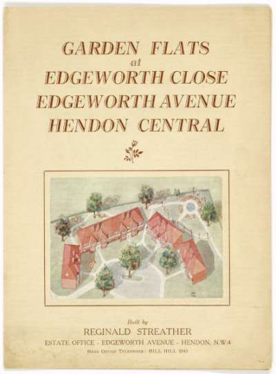 Garden flats/ at/ Edgeworth Close,/ Edgeworth Avenue,/ Hendon Central/ built by Reginald Streather|||Brochure for new flats in Hendon, 1938