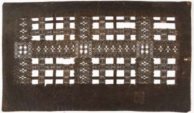 Katagami stencil with a rectangular lattice design patterning on the strips consists of squared and diagonal fretwork