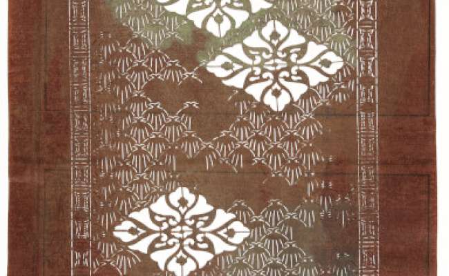 Export Katagami stencil with a design of hanabashi  (diamond shaped flowers) on a  background of arched lines