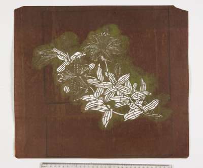 Katagami stencil depicting flowering lily stems