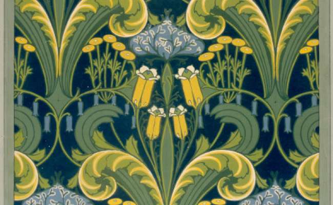 Sprays of stylised flowers and leaves in shades of green and yellow