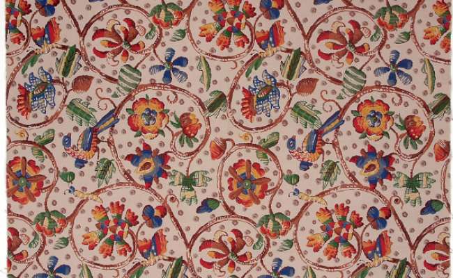 Textile with birds and plants.