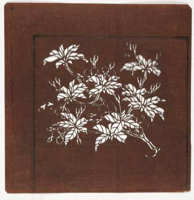 Embroidery Katagami stencil depicting a flowering cherry branch