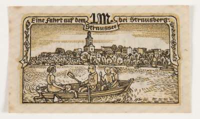 1 Mark Strausberg notgeld showing family in a boat