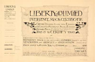 Liberty’s share certificate