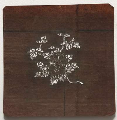 Embroidery Katagami stencil depicting a flowering hibiscus branch