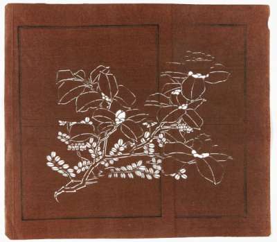 Katagami stencil depicting flowering stems of bush clover and another plant
