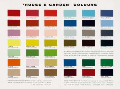 ‘House & Garden’ contemporary colours in Interlux contemporary enamel and Interlight emulsion paint including 5 new exciting colours. Shade card no. 130