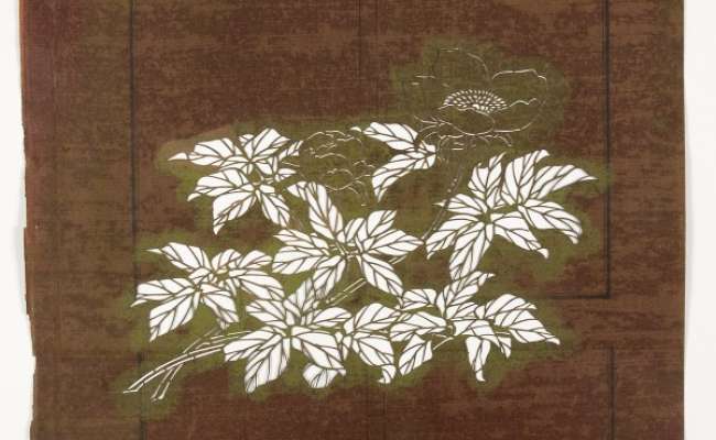 Katagami stencil depicting a flowering peony stem