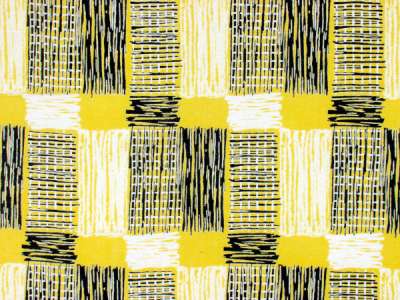 Pair of yellow black and white curtains