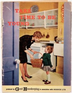 front cover of booklet called take time to be beautiful by good housekeeping and hoover, 1955