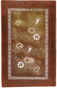 Export Katagami stencil depicting Taoist treasures - shippō (gems representing the Seven Treasures), fundo (weights) and choji (cloves, burnt for their pleasant scent) along with flowers against a geometric background design, 1877-1890