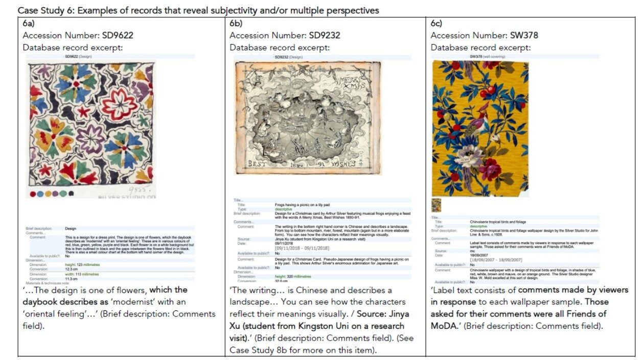Case Study 6: Examples of records that reveal subjectivity and/or multiple perspectives